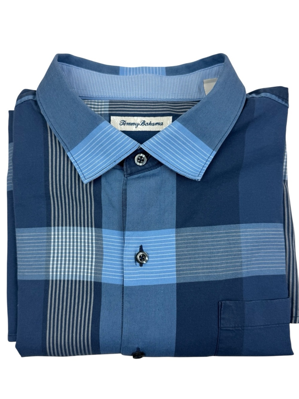 Tommy Bahama Lazlo Lux Grand Plaid Stretch Shirt Blue Plaid Long Sleeve XL